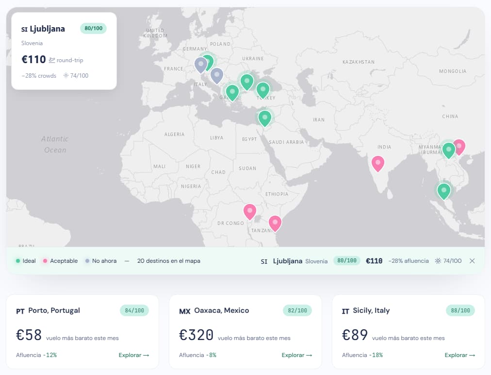 Planisky: not sure where or when to travel? The score figures it out